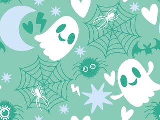 Halloween ghost seamless cartoon spider and bats pattern for wrapping paper and fabrics and linens and kids clothes print
