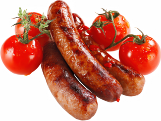 A pair of cute mixed-breed dogs sitting together. A full-length portrait of two companions isolated on a white background.