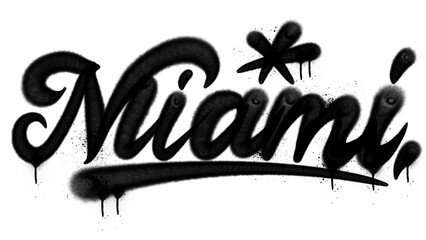 Handmade graffiti tag "MIAMI" with black spray paint texture and drip effect. Raw, edgy street art design, perfect for urban graphics, hip-hop posters, and modern graffiti projects.
