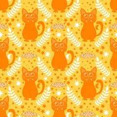 Halloween animals seamless cats pattern for wrapping paper