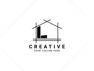 Letter L with house logo design for architect, construction and real estate
