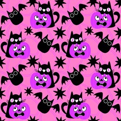 Fototapeta premium Halloween animals seamless cats pattern for wrapping paper