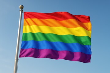 Pride rainbow flag waving proudly in celebration of LGBTQ+ diversity and equality movement