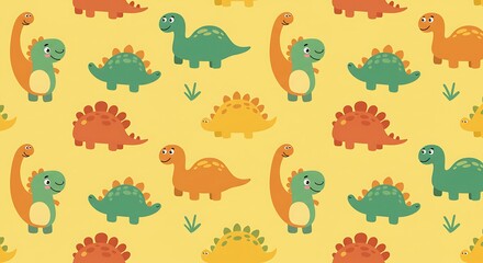 Adorable Dinosaur Pattern Cute Cartoon Dino Seamless Repeat for Kids