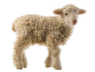 Fototapeta premium Adorable lamb standing on a white background, perfect for spring and Easter themes