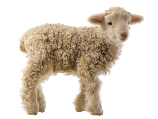 Adorable lamb standing on a white background, perfect for spring and Easter themes