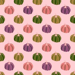 Autumn harvest vegetable seamless monster Halloween pumpkins pattern for wrapping paper and fabrics