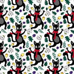 Halloween animals seamless cats pattern for wrapping paper and kids and fabrics