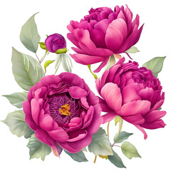 Beautiful fushia pink peony rose illustration with isolated background