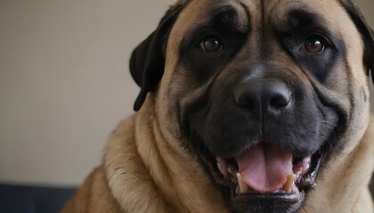 closeup of a english mastiff dog smiling