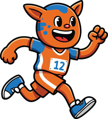 Obraz premium Cartoon running orange cat athlete character in sportswear and blue shoes vector illustration 
