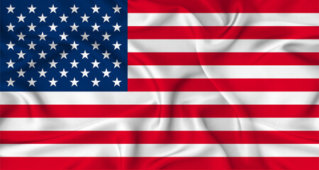 Realistic USA flag waving. Close up of flag of USA with cloth texture