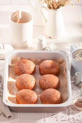 Hot and tasty flax seed rolls for healthy breakfast.