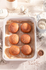 Homemade and healthy flax seed rolls made of sourdough.