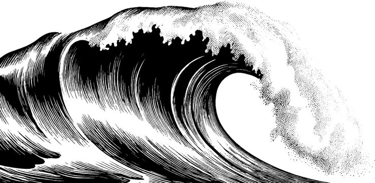 Vintage ocean wave with ripple lines and circular arcs for artistic design