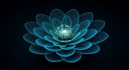Teal Abstract Flower Dark Background Glowing Petals Digital Art Luminescent Floral Design