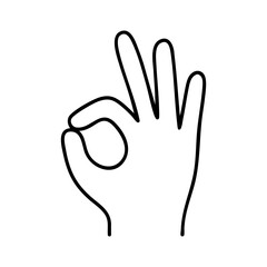 Obraz premium Simple outline of a hand making an “OK” gesture, flat black line style symbolizing agreement, approval, or everything is fine.