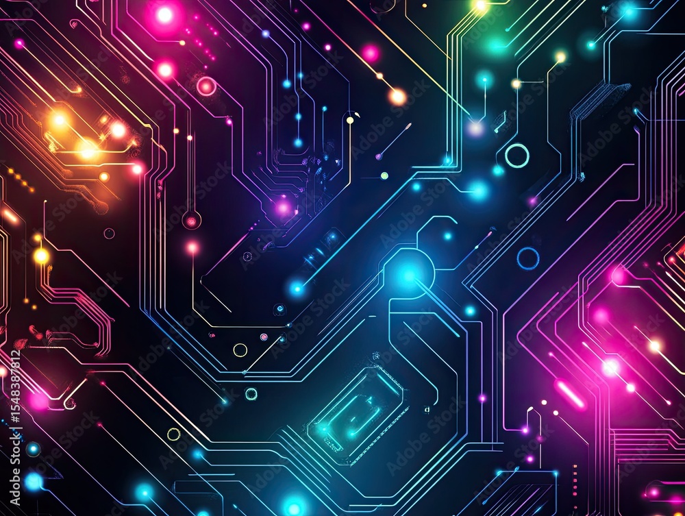 Poster abstract circuit board design with glowing lines and points