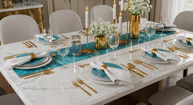 Mesa posta de luxo - Azul e Dourado