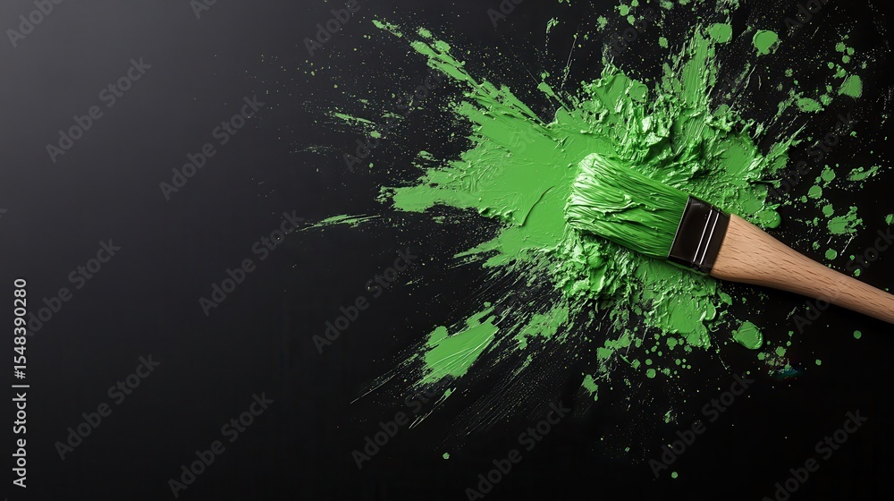 Poster an artistic shot of green paint splattered on a dark surface captures the excitement of creativity, 