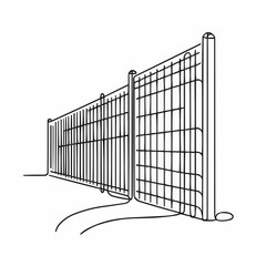 Wire fencing in a simple line art style on white background  