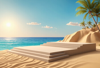 fashion_sand beach sea ocean dais empty podium background