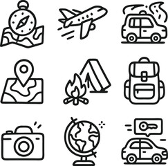 Travel and Vacation Line Art Icon Collection