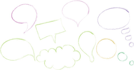 hand drawn colorful speech bubbles and thought balloon sketch collection on white background for comic and communication design

