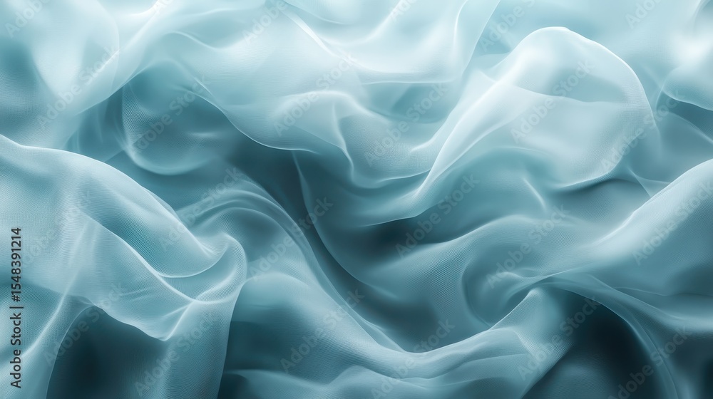 Poster a mesmerizing abstract display of light blue fabric flowing effortlessly, representing elegance, flu
