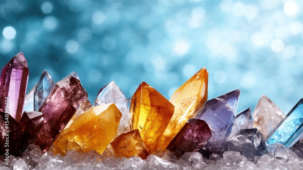 Aufkleber an array of vibrant crystals sparkling in the light, showcasing their unique shapes and colors again
