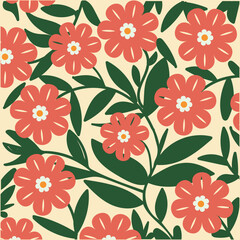 Vibrant orange and blue floral pattern on cream background.