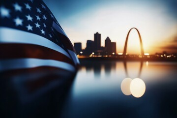  St. Louis skyline on Independence Day with American flag collage reflecting patriotic spirit