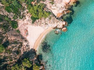 Paradise Kavourotripes Beach, Chalkidiki, Greece. Aerial view of beautiful tropical beach with...