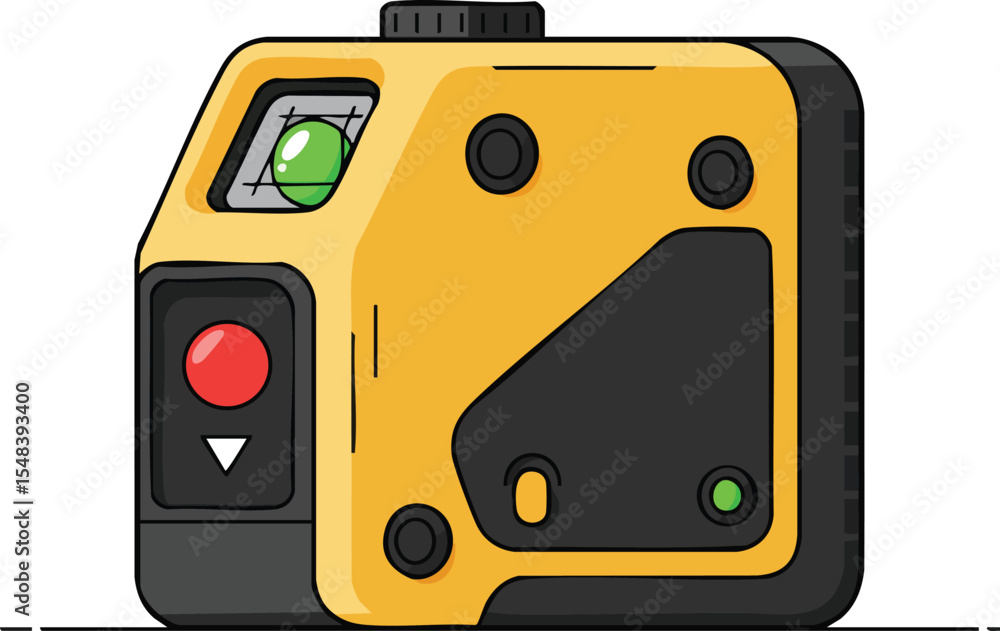 Aufkleber yellow and black laser level tool with buttons and lens for construction and precise measurement vec