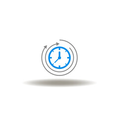 Vector illustration of clock with round arrows. Symbol of fixed time. Icon of countdown time control.