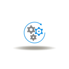 Vector illustration of gear wheels mechanism with round arrows. Symbol of process management. Icon of optimization, organisation, automation.