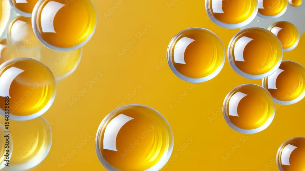 Poster abstract golden spheres: a vibrant and dynamic composition featuring an array of glossy, golden sphe