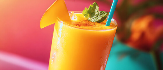 Refreshing Mango Smoothie with Mint and Ice