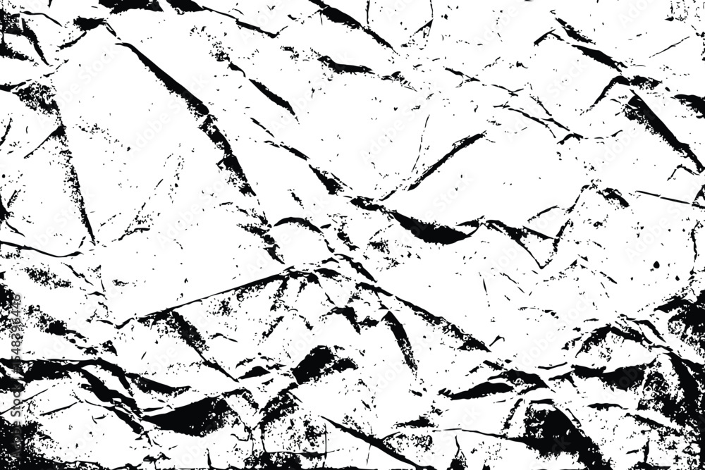 Poster black and white image of crumpled fabric with sharp lines and deep shadows creating texture.