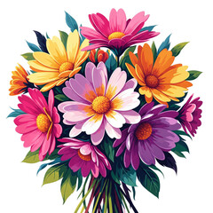 Fototapeta premium T-shirt print: illustration of a colorful bouquet of daisies, cheerful, floral arrangement, without background