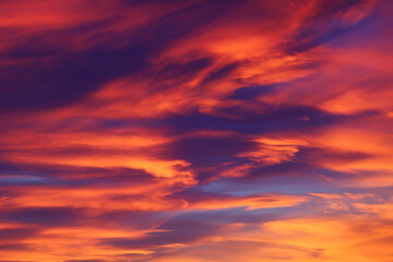Fiery sunset over the horizon. Soft focus