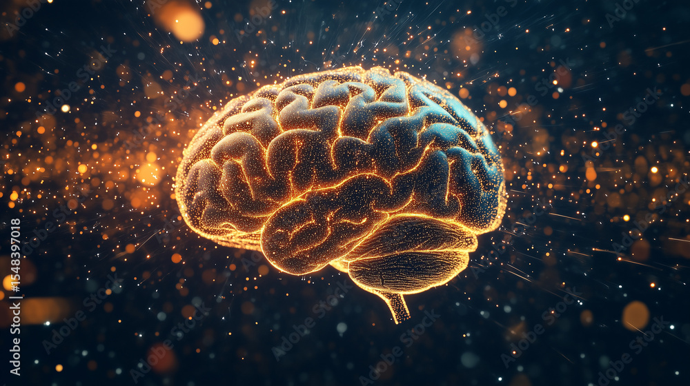 Poster a glowing human brain with neural connections – a concept from artificial intelligence and neurobiol