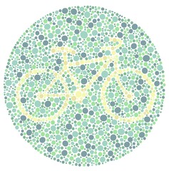 Antique bicycle images for children's color blind tests. Color blind test with a dipper bicycle