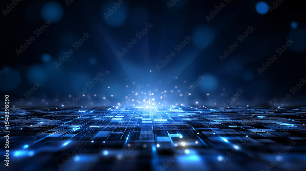 Aufkleber abstract blue background with glowing light effects and intricate grid patterns. bright luminous par