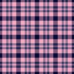 Elegant plaid pattern in pink navy. Seamless tartan design is perfect for backgrounds, textiles, apparel graphic projects needing a classic touch.