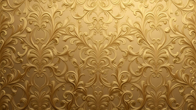 Background texture of golden wallpaper with scrollwork,