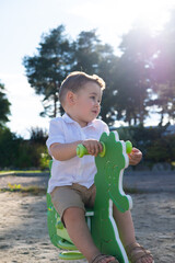little boy playing on the playground