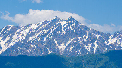初夏の北アルプス山並みと快晴の空　長野県