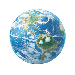 Fototapeta premium Realistic view of Earth showing North and South America with clouds on the surface against a deep space background in high resolution for educational use