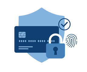 Secure Payment Icon, Credit Card, Lock and Shield Vector Illustration